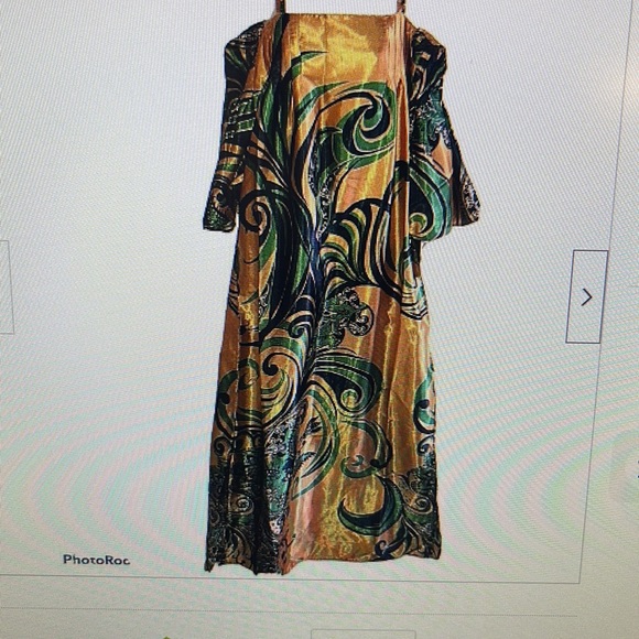 Ashro Dresses & Skirts - Ashton Dress Women Size Large/XLarge Orange Green Cold Shoulder Long Silky